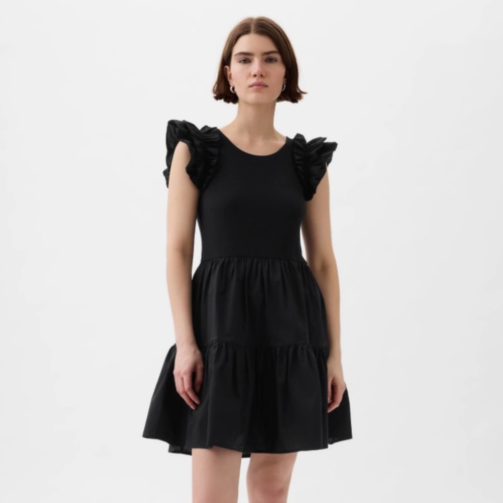 GAP Ruffle Sleeve Tiered Black Mini Dress